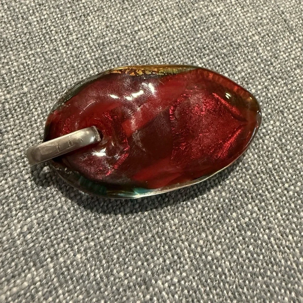Large Handmade Dichroic Glass Pendant Browns Greens Silver On Bail‎